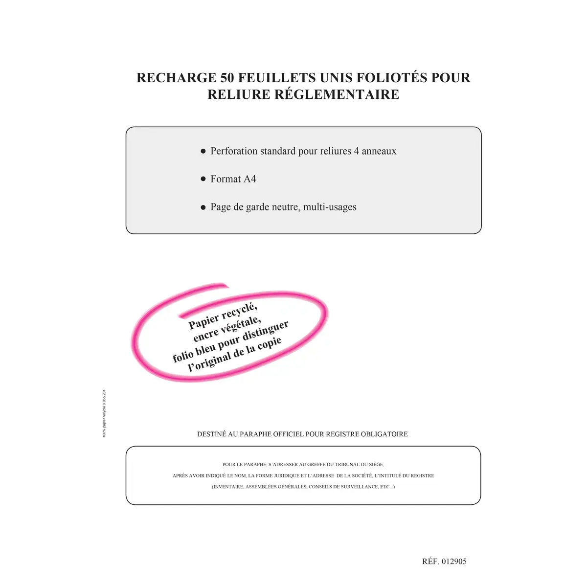 Recharge foliot&eacute;e pour registre SACI - 50 pages - ELVE photo du produit
