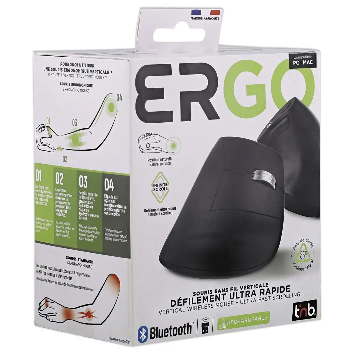 Souris sans fil rechargeable verticale ERGO INFINITE photo du produit