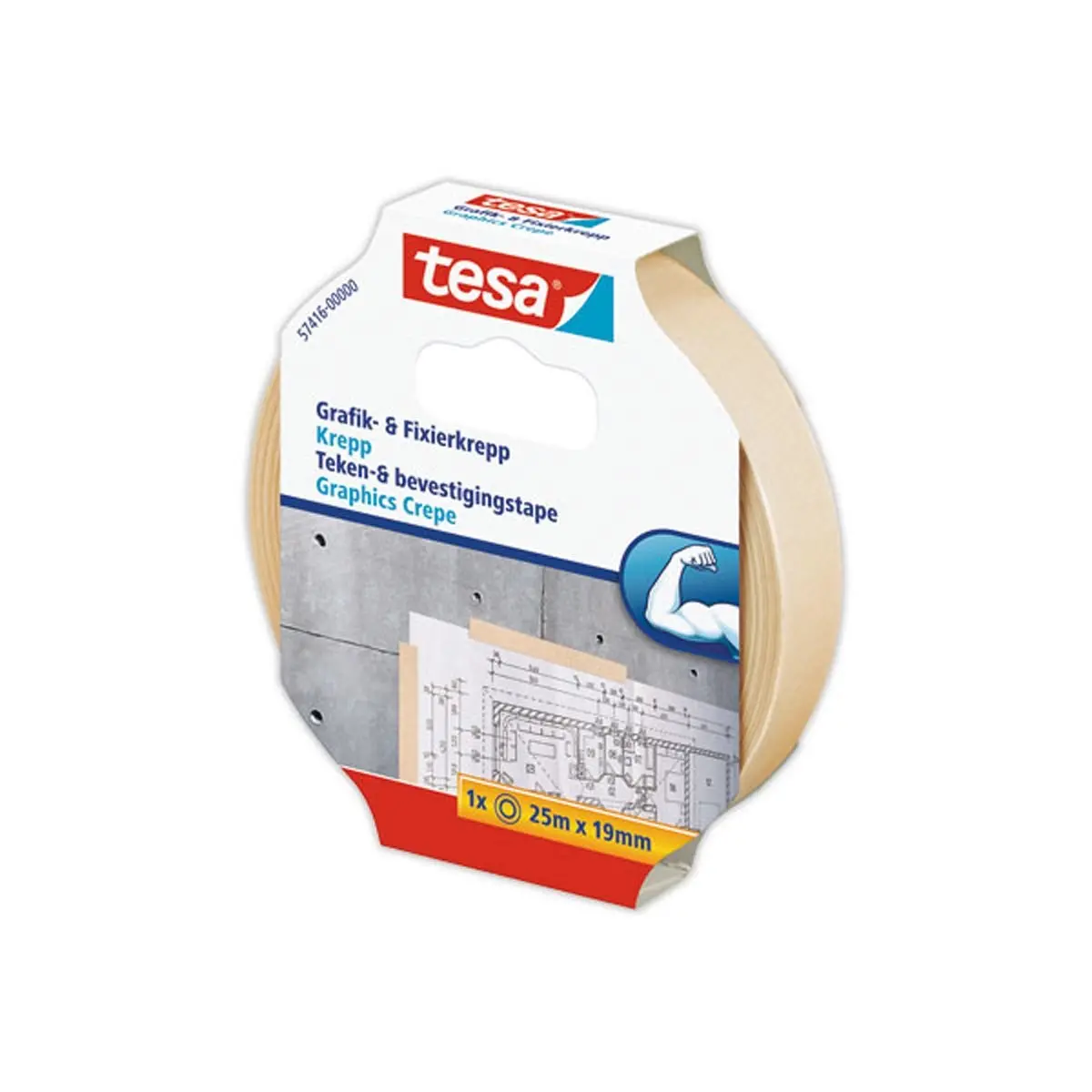 Rouleau d'adhésif de fixation crêpé sans solvant - 25 m x 19 mm - TESA photo du produit