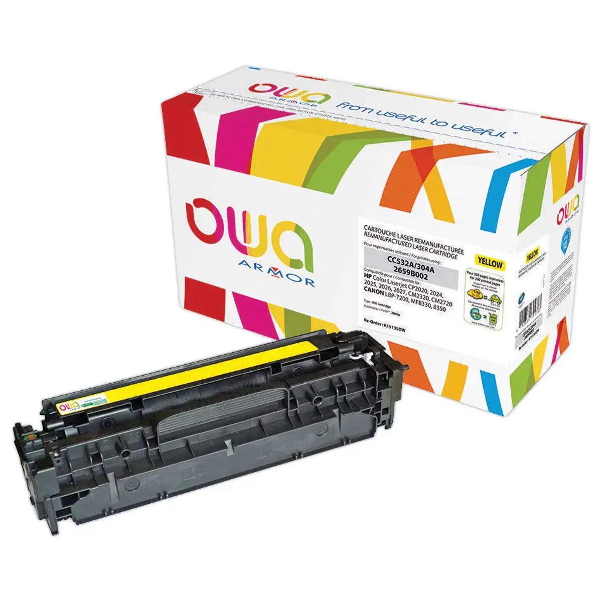 Toner &eacute;q. Canon 718Y, HP CC532A - Jaune - OWA photo du produit