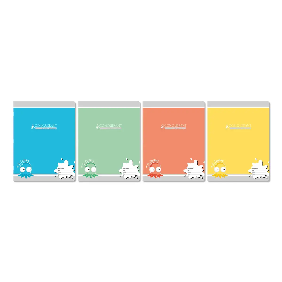 Cahier maternelle agrafé double ligne 18mm - A5+ 90g - 32 pages - Assortis - Conquérant photo du produit