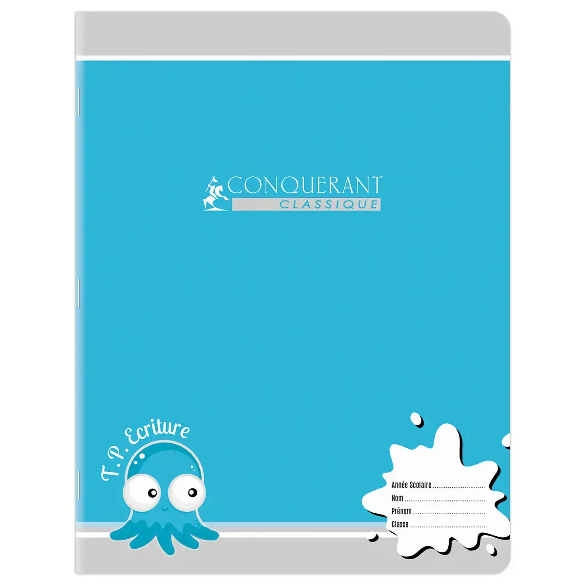 Cahier maternelle agraf&eacute; double ligne 3mm - A5+ 90 g - 32 pages - Bleu - Conqu&eacute;rant photo du produit