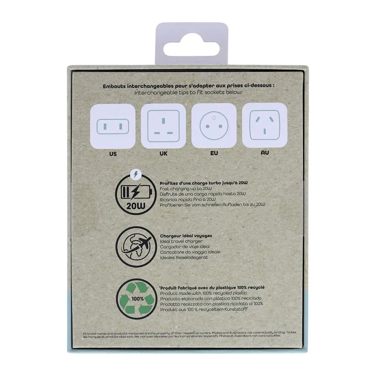 Chargeur secteur USB international 20W photo du produit