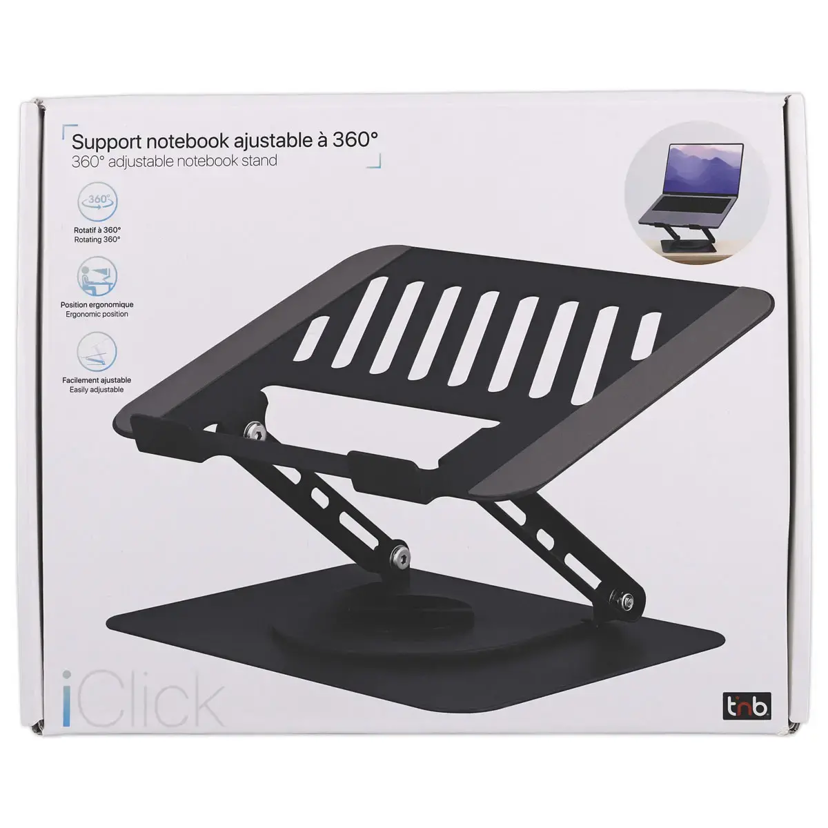 Support notebook rotatif 360° en métal iClick - Gris photo du produit