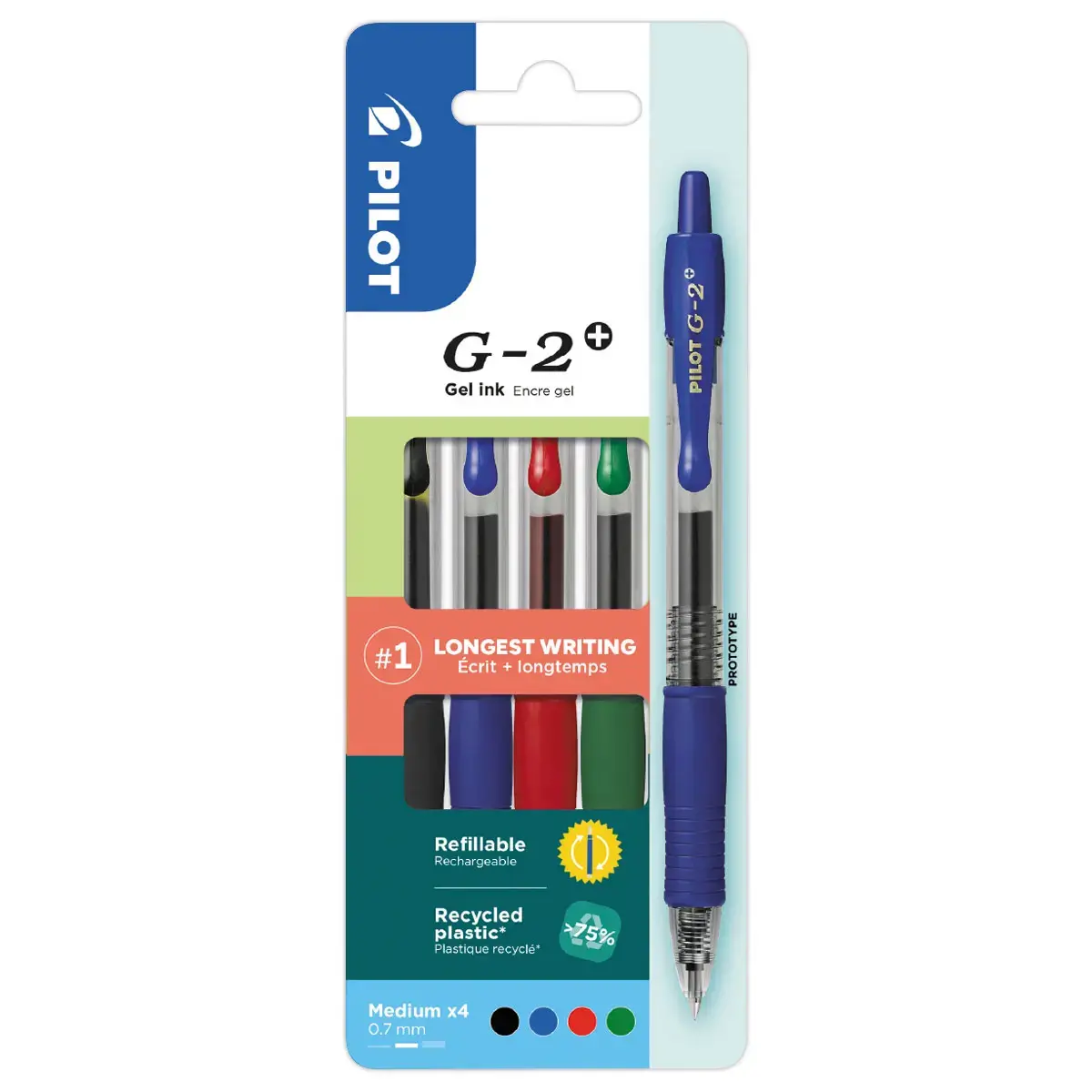 4 Stylos billes gels G2+ - Rétractables - PILOT photo du produit