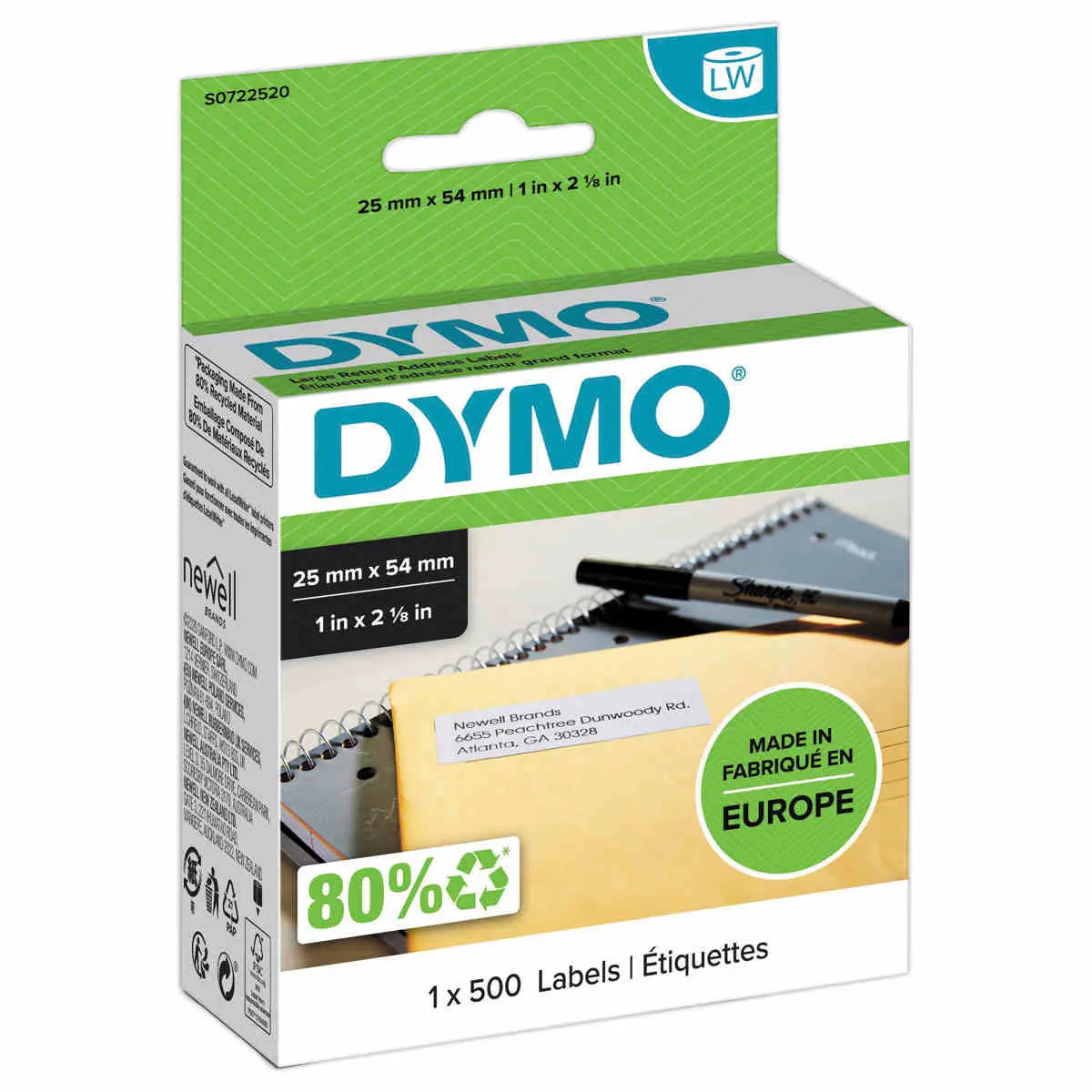 Rouleau de 500 étiquettes blanches d'adressage LabelWriter - 25 x 54 mm - DYMO photo du produit