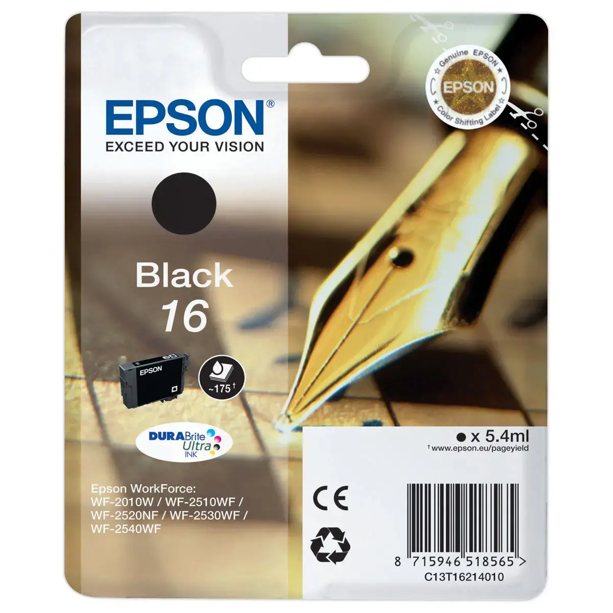 Cartouche Epson T162 noire Stylo à plume photo du produit