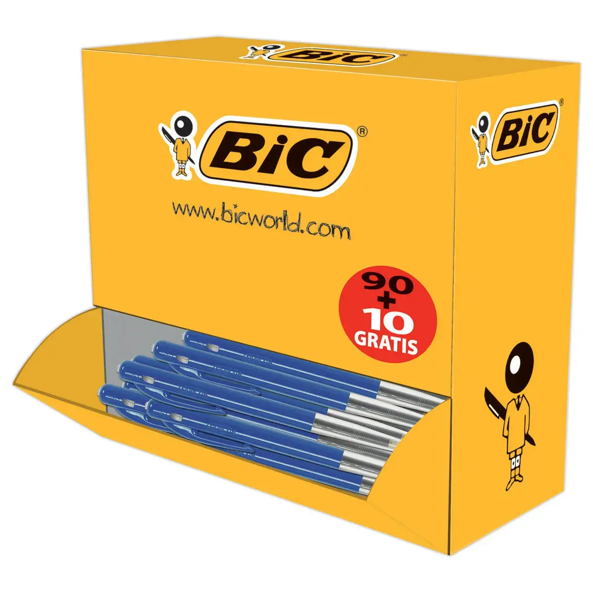 100 Stylos bille rétractables M10 - Pack de 90 + 10 gratuits - Écriture moyenne - Bleu - BIC photo du produit