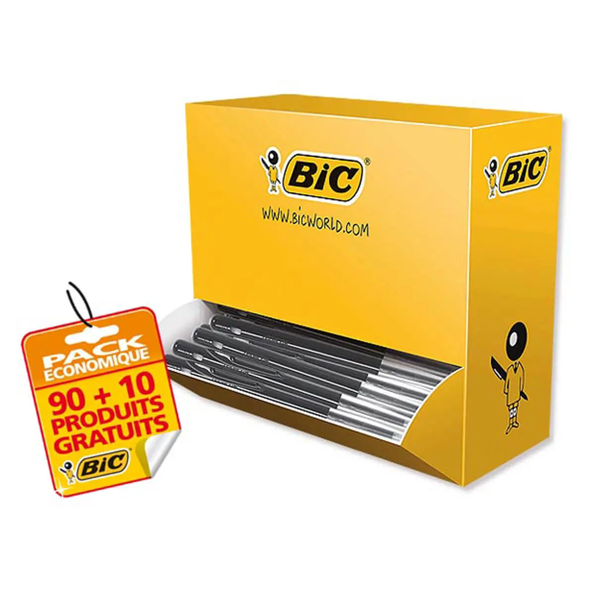 100 Stylos bille rétractables M10 - Pack de 90 + 10 gratuits - Écriture moyenne - Noir - BIC photo du produit