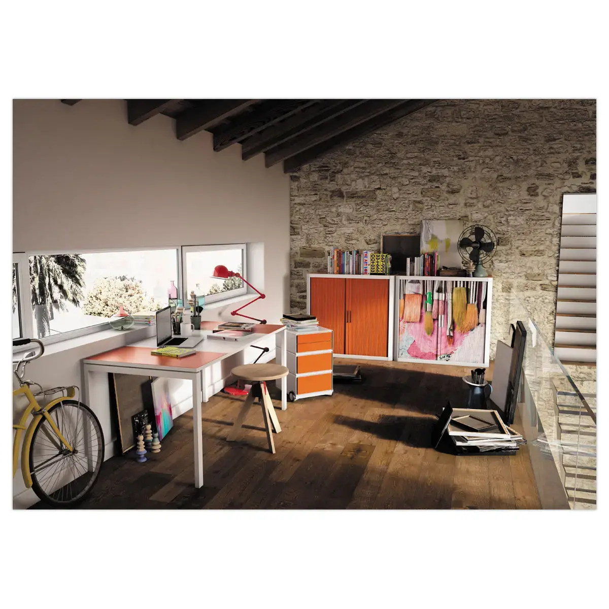Armoire basse Easyoffice - Orange et blanc - Paperflow photo du produit