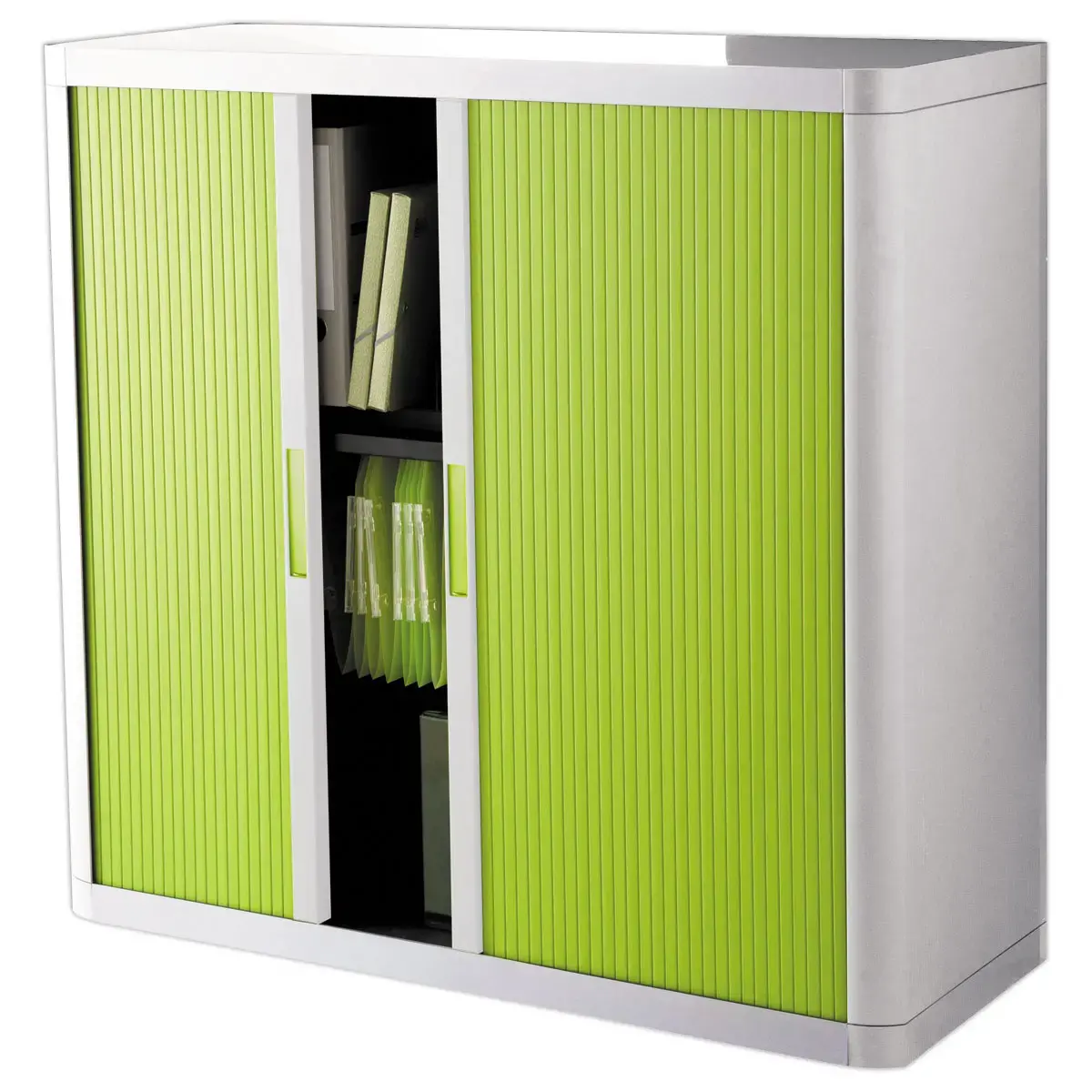 Armoire basse à rideaux Easyoffice - Blanc et vert anis - Paperflow photo du produit