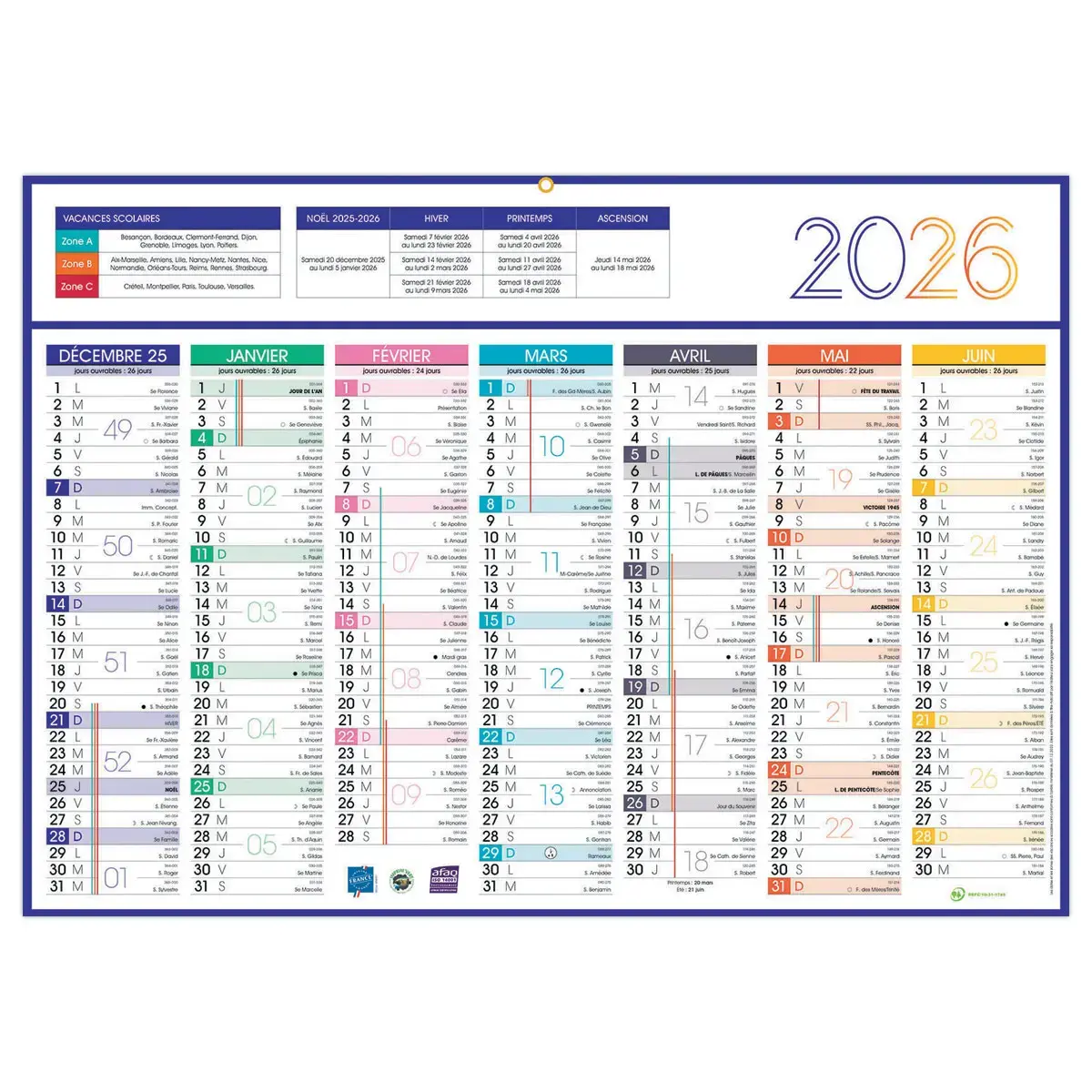 25 Calendriers de banque - 54 x 38,5 cm - 14 mois - D&eacute;c/Janv photo du produit