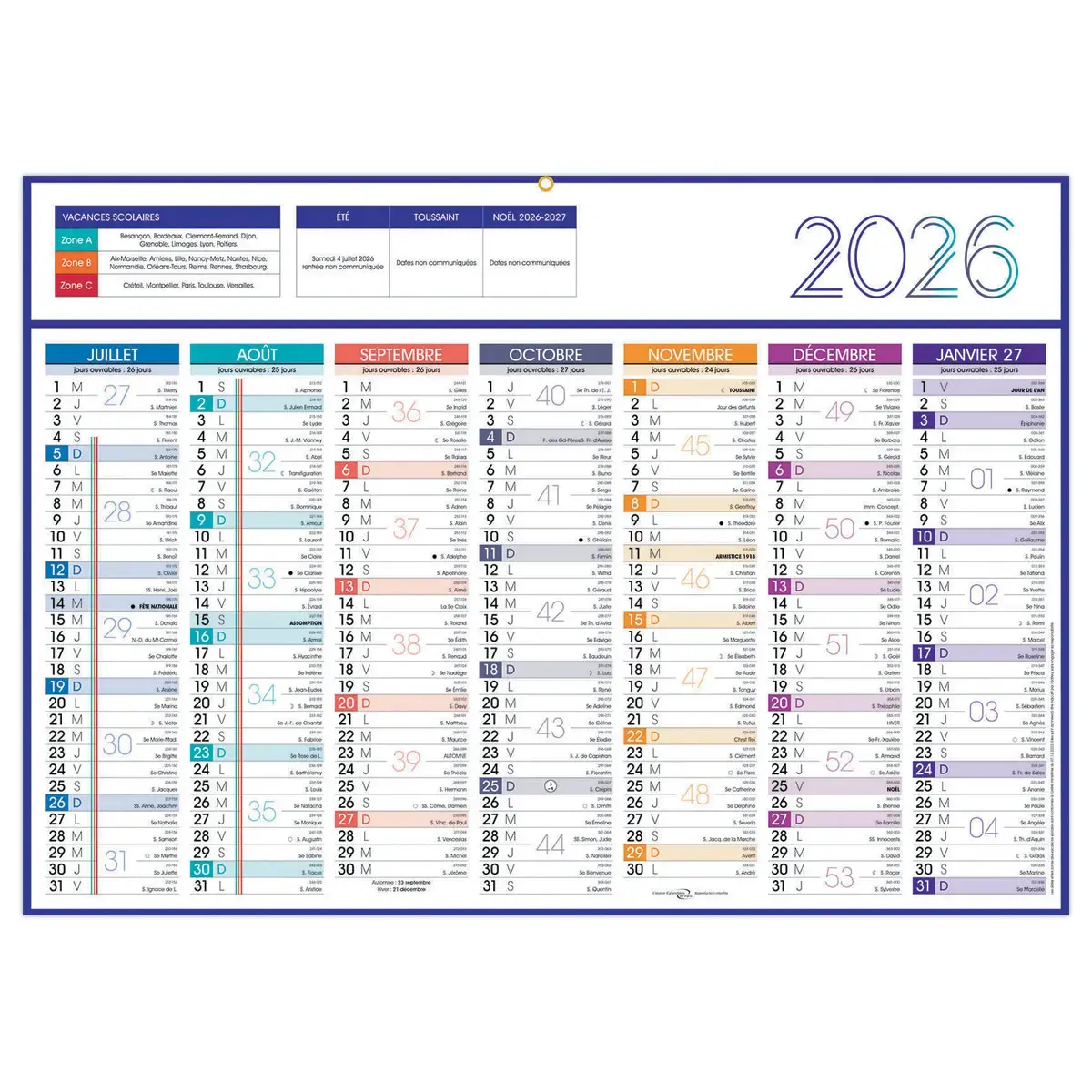 25 Calendriers de banque - 54 x 38,5 cm - 14 mois - D&eacute;c/Janv photo du produit