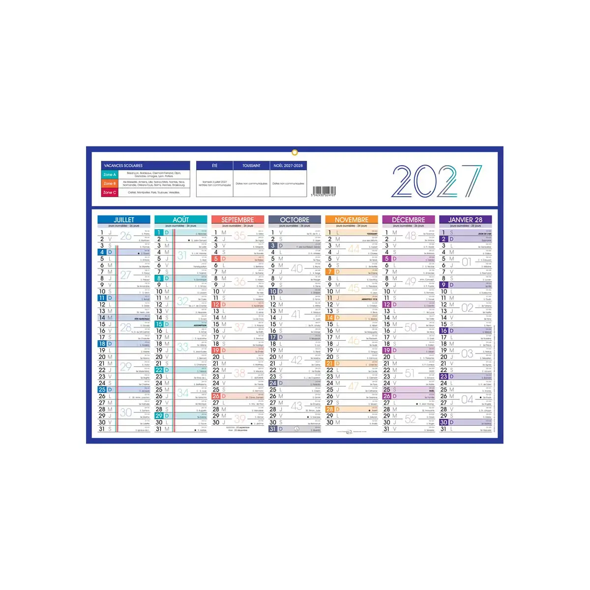 25 Calendriers de banque - 54 x 38,5 cm - 14 mois - D&eacute;c/Janv photo du produit