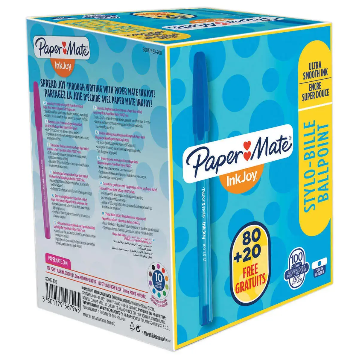 100 Stylos billes Inkjoy - Bleu - Papermate photo du produit