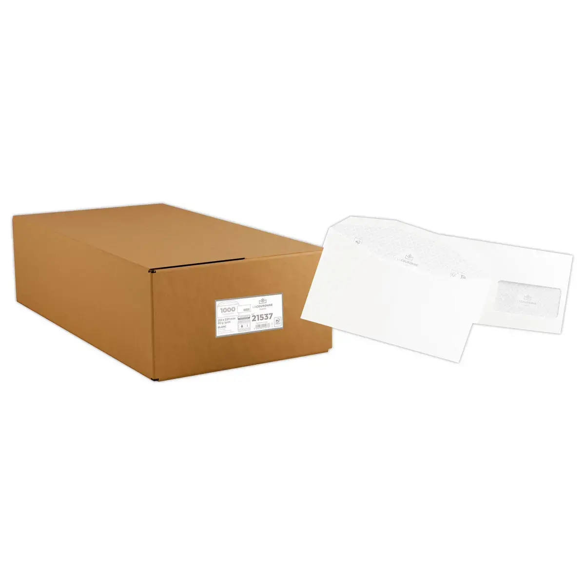 1000 Enveloppes blanches 75g - 114x229mm - pour mise sous pli à fenêtre 35x100mm photo du produit