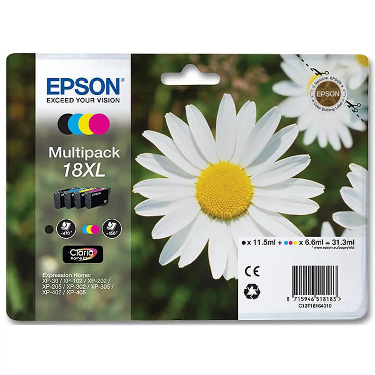 4 Cartouches EPSON T1816 4 couleurs noircyan magenta jaune photo du produit