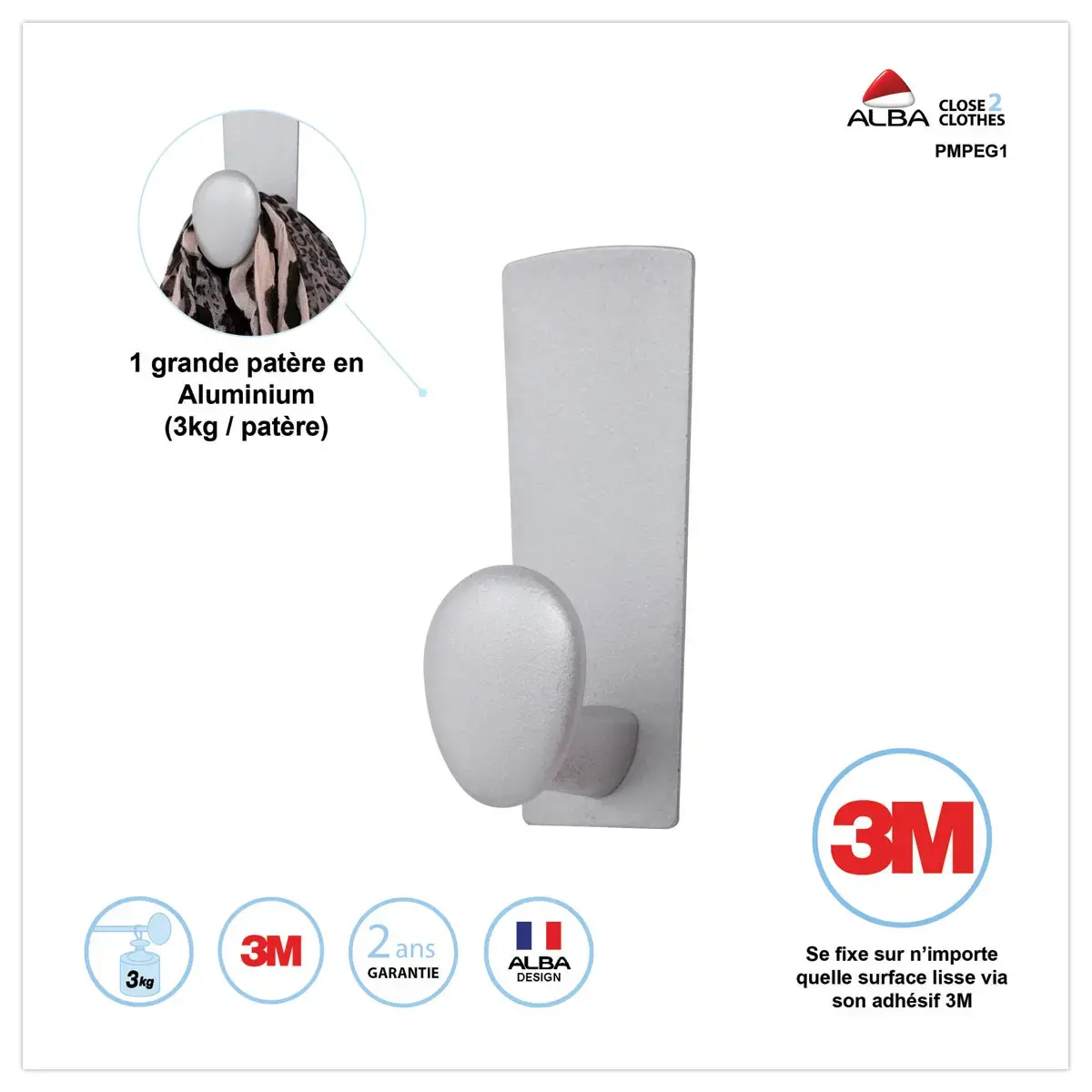 Patère adhésive en métal - ALBA photo du produit