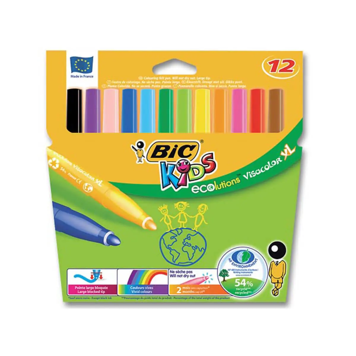 12 Feutres - pointe large - Kids Evolution  - BIC photo du produit