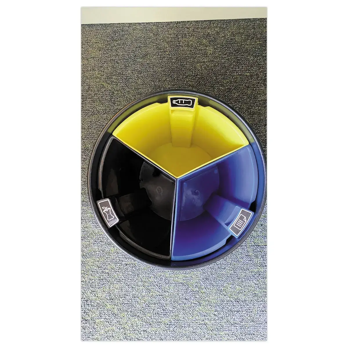 Corbeille tri sélectif  - 3 compartiments - 13L - Noir photo du produit