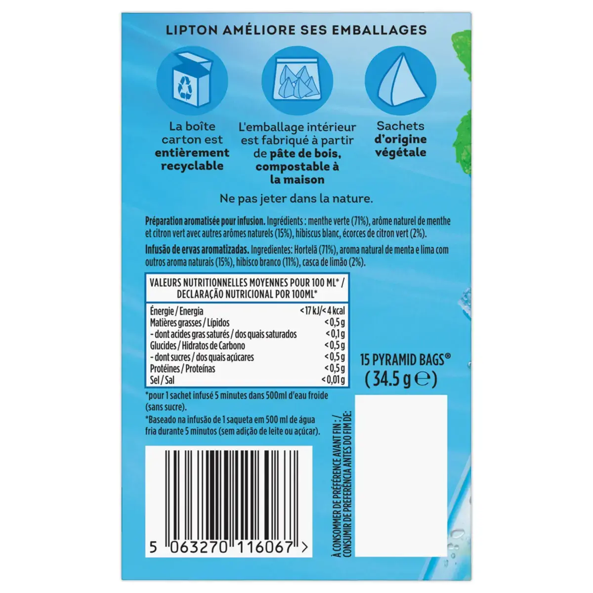 15 Infusion à froid - Citron vert & Menthe - LIPTON photo du produit