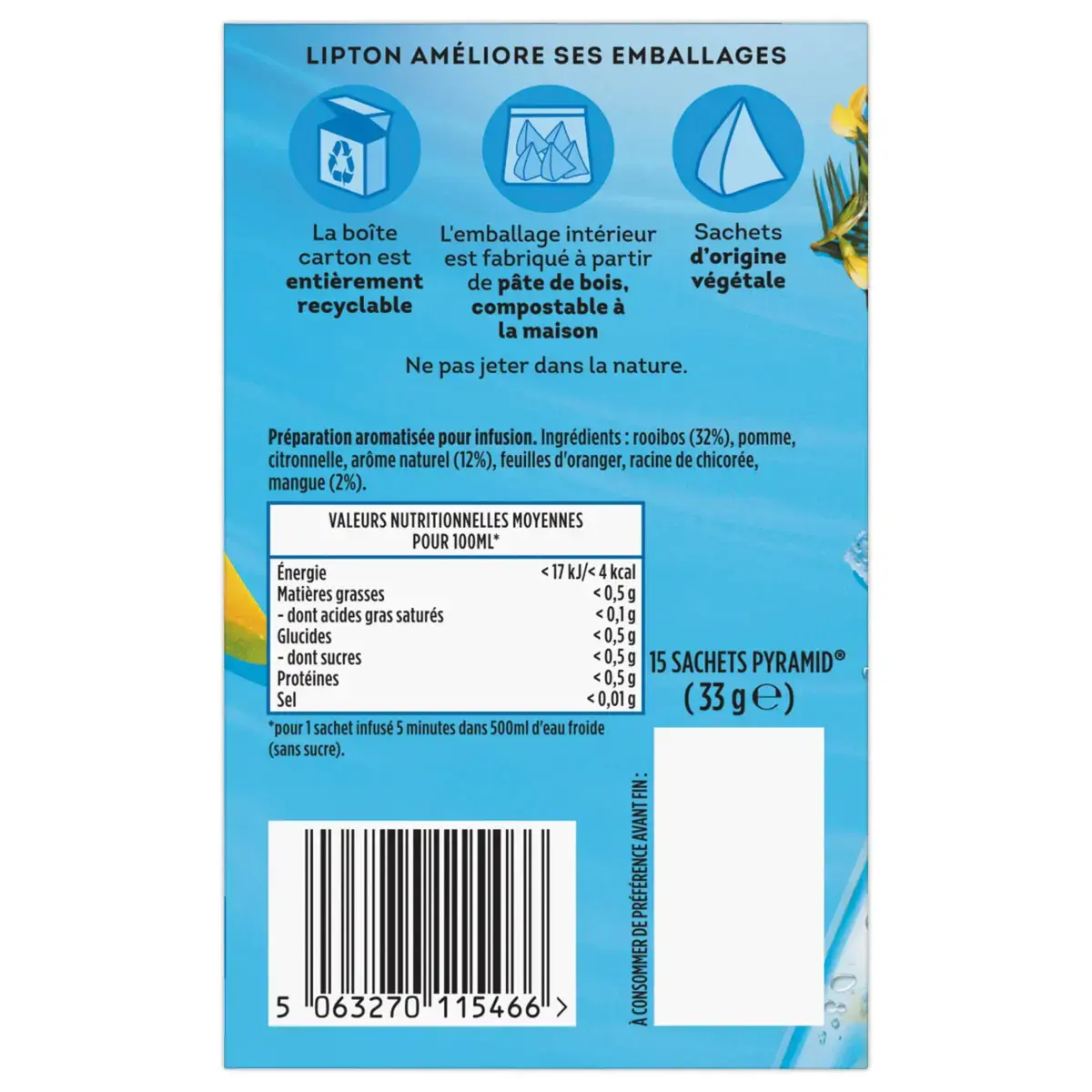 15 Infusion &agrave; froid - Rooibos et Mangue - Lipton photo du produit