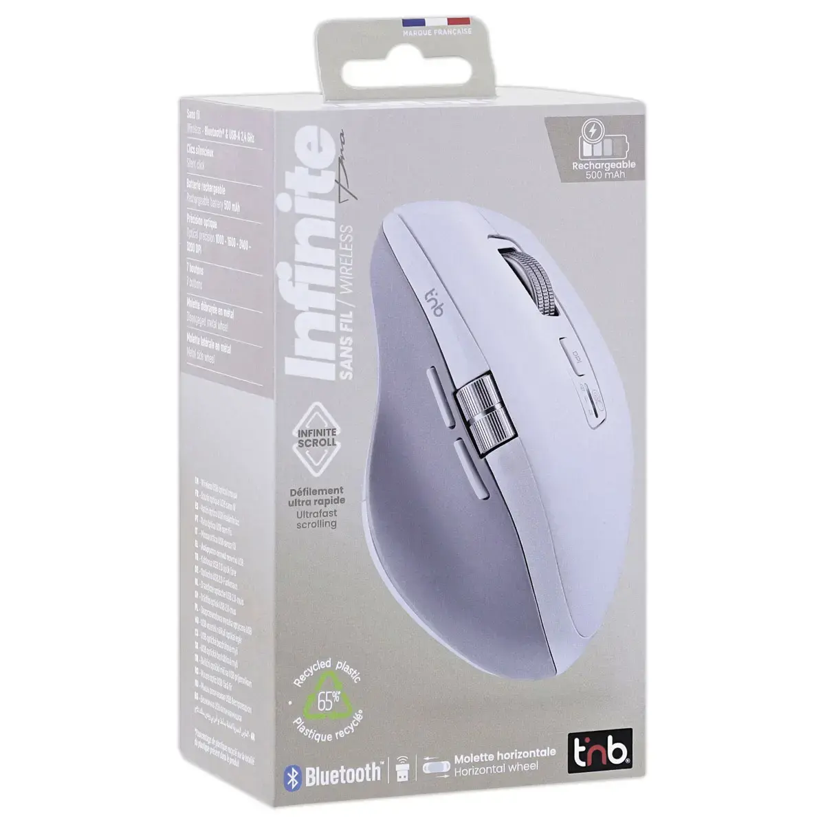 Souris sans fil INFINITEPRO - Rechargeable - Blanc - T'NB photo du produit
