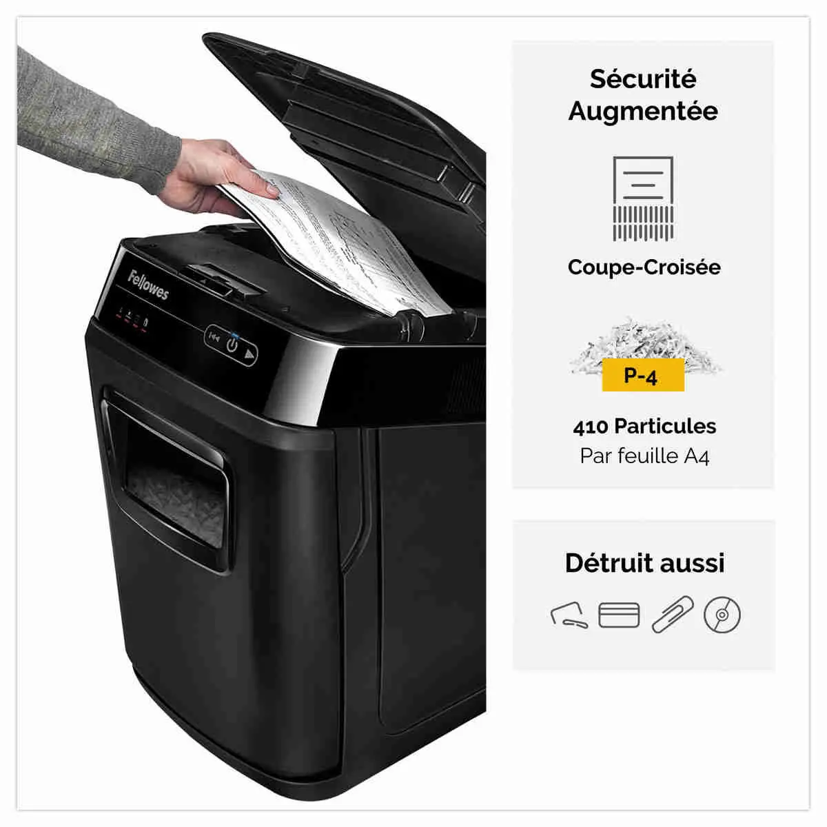 Destructeur automatique Fellowes AutoMax 200C - coupe crois&eacute;e - utilisation mod&eacute;r&eacute;e photo du produit