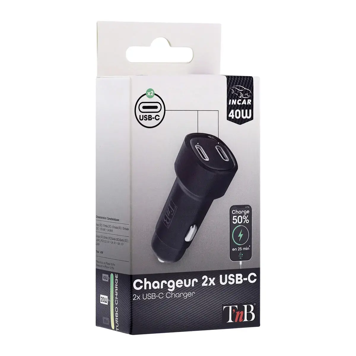 Chargeur de voiture - 2 x USB-C - T'NB photo du produit