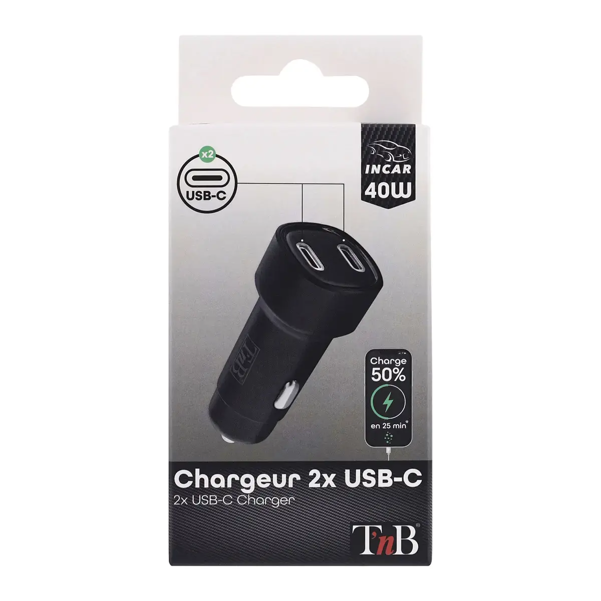 Chargeur de voiture - 2 x USB-C - T'NB photo du produit