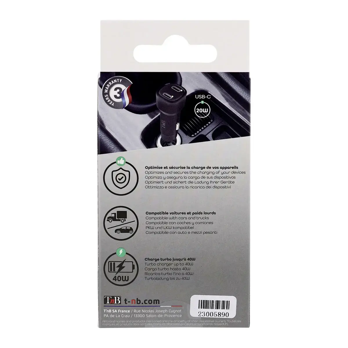 Chargeur de voiture - 2 x USB-C - T'NB photo du produit