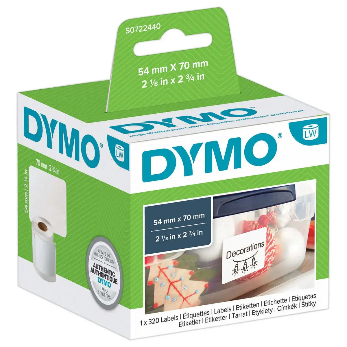Rouleau de 320 &eacute;tiquettes blanches LabelWriter multi-usages - 54 x 70 mm - Dymo photo du produit