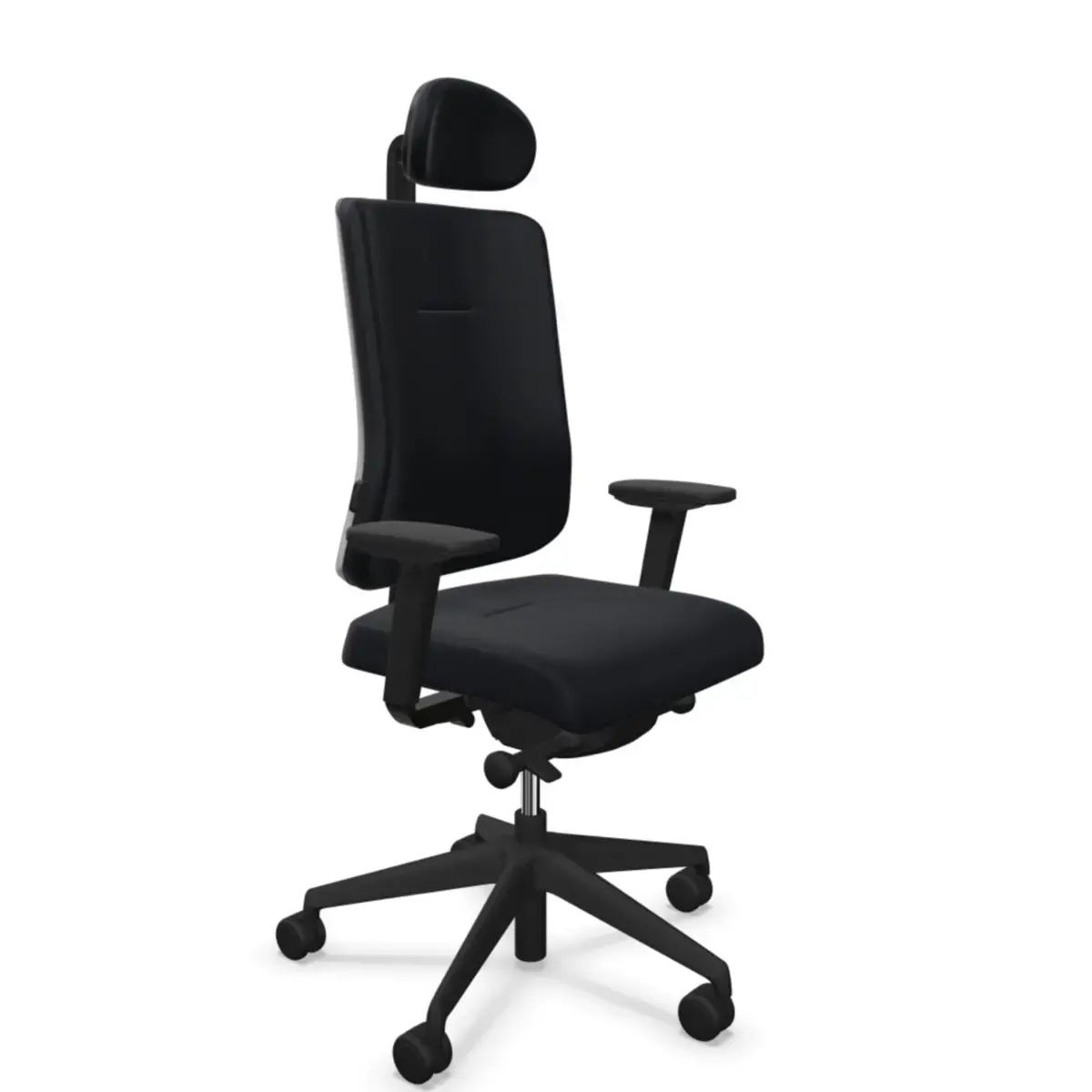 Siège ATILA ERGO tissu noir accotoirs 4D et têtière 3D monté photo du produit