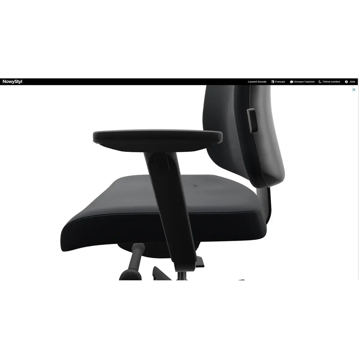 Siège ATILA ERGO tissu noir accotoirs 4D et têtière 3D monté photo du produit