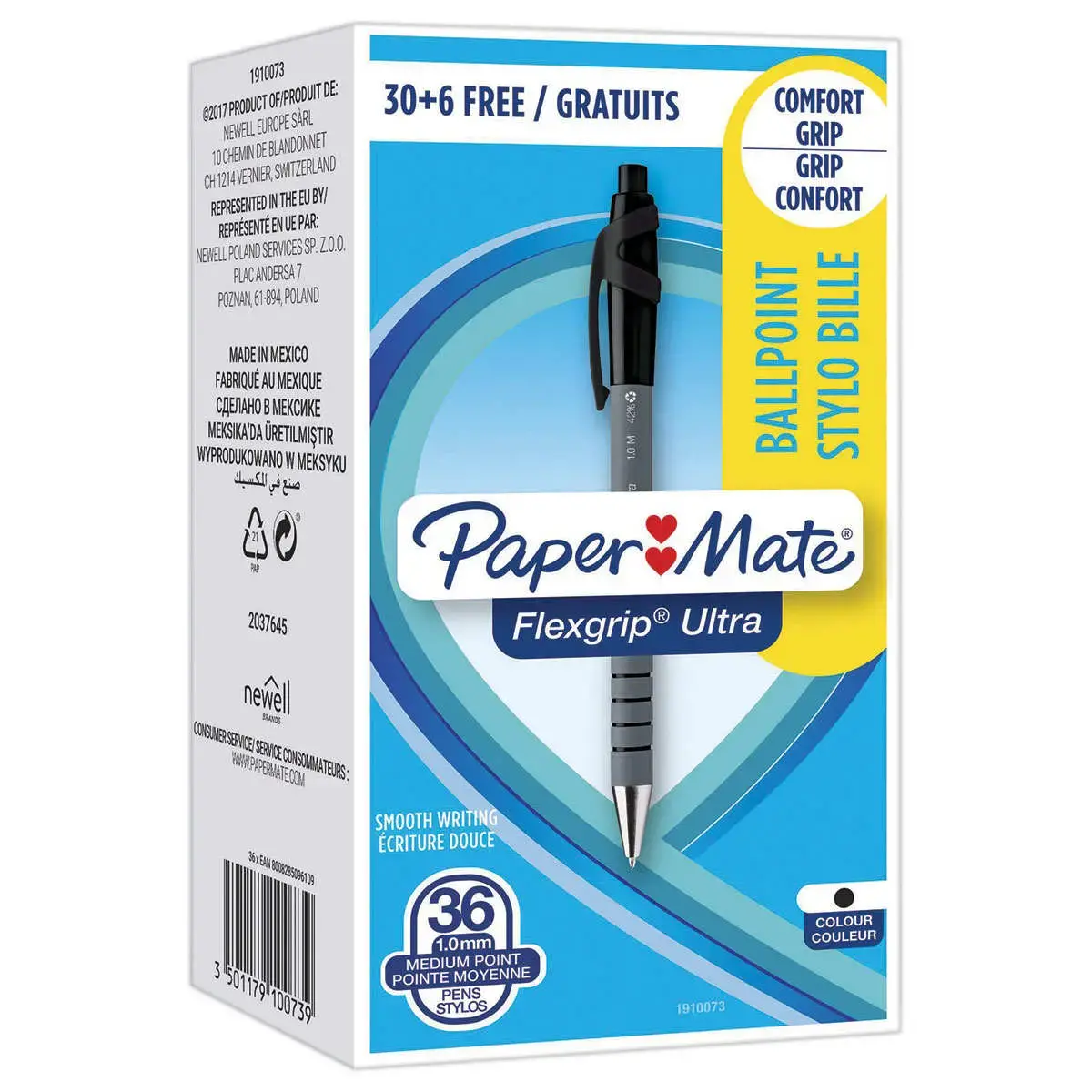 36 (30+6 Offerts) Stylos bille rétractables Flexgrip - Écriture moyenne - Noir - Papermate photo du produit