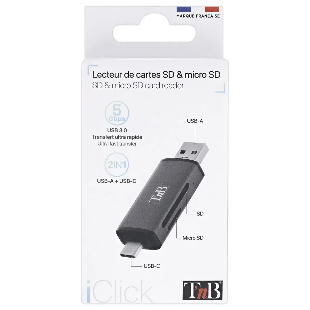 Lecteur Cartes 3 ports USB 3.0 - Aluminium - T'NB photo du produit