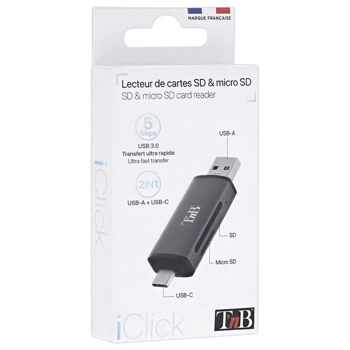 Lecteur Cartes 3 ports USB 3.0 - Aluminium - T'NB photo du produit