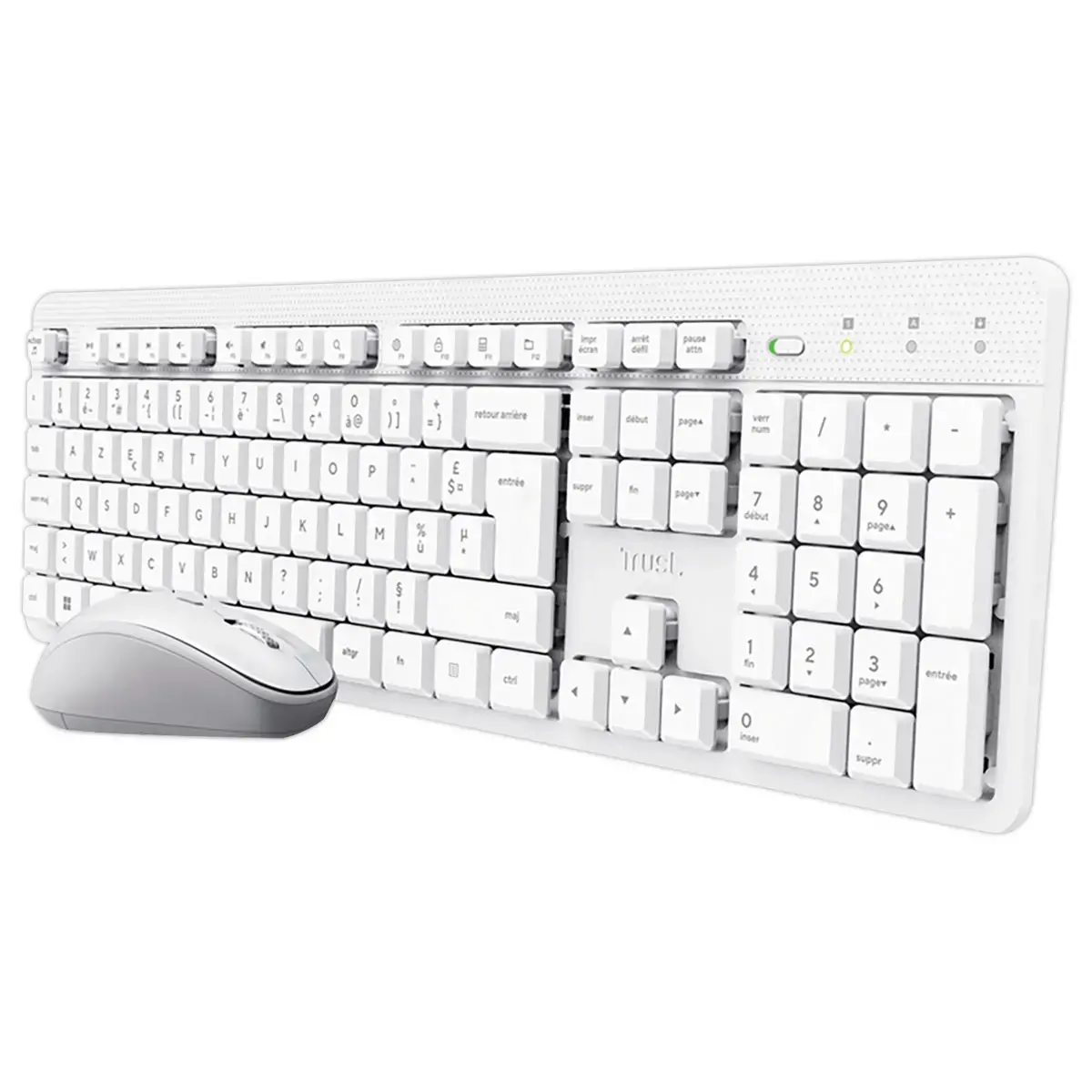 Pack Clavier + Souris Ambidextre & Silencieux - Sans fil - Blanc - Trust photo du produit