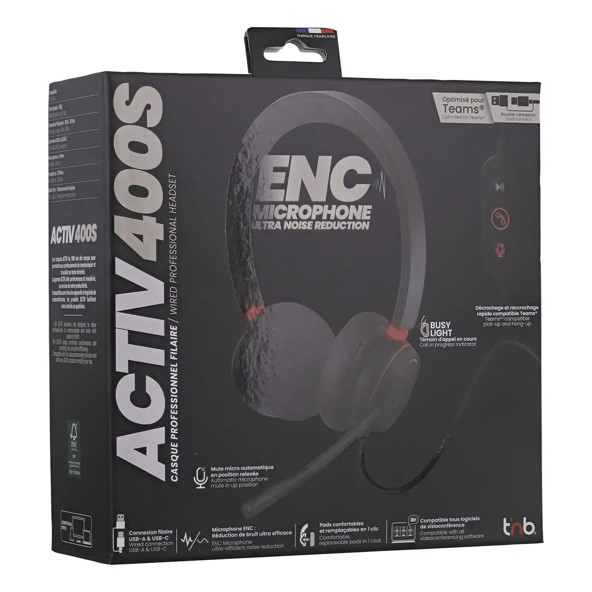 Casque-micro ACTIV 400S - USB-A/C - Noir - T'NB photo du produit