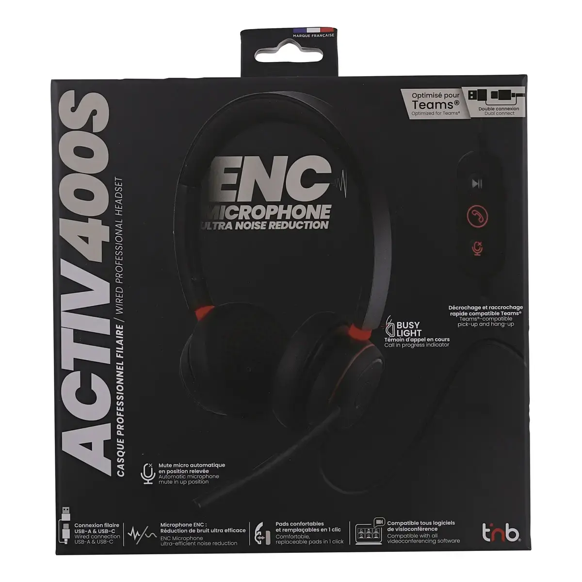 Casque-micro ACTIV 400S - USB-A/C - Noir - T'NB photo du produit