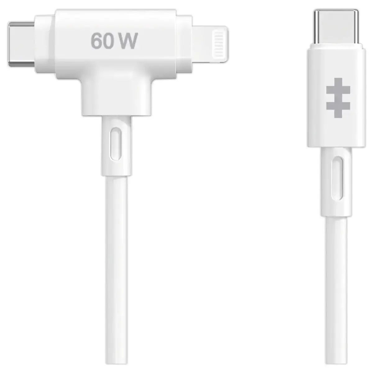 C&acirc;ble hybride USB-C et Lightning en silicone 1.5M - Blanc photo du produit