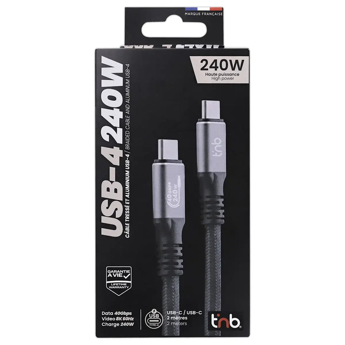 Câble USB-4 2m - Renforcé et Ultra Rapide - T'NB photo du produit