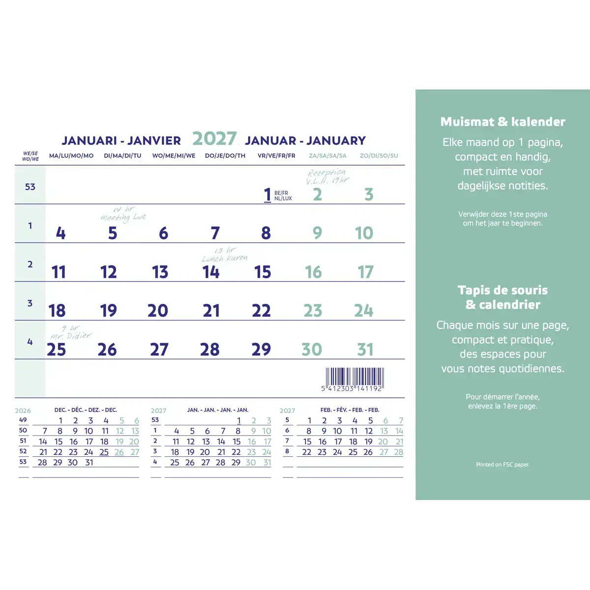 Tapis souris calendrier - 23x18 cm - Janvier à décembre - BREPOLS photo du produit