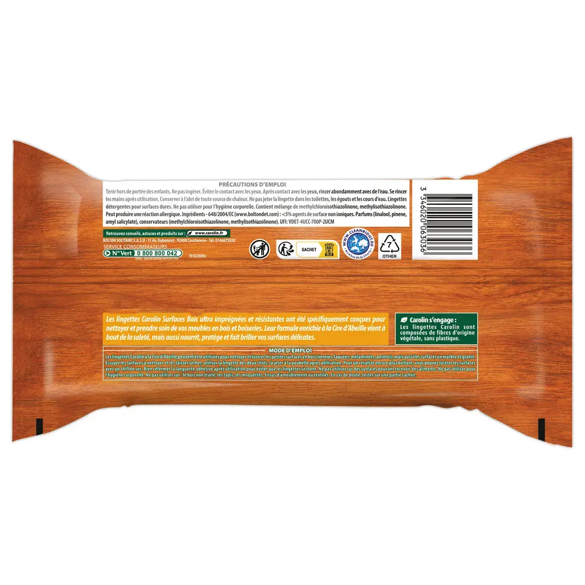 Lingettes V&eacute;g&eacute;tales Surfaces Bois X30- Carolin photo du produit