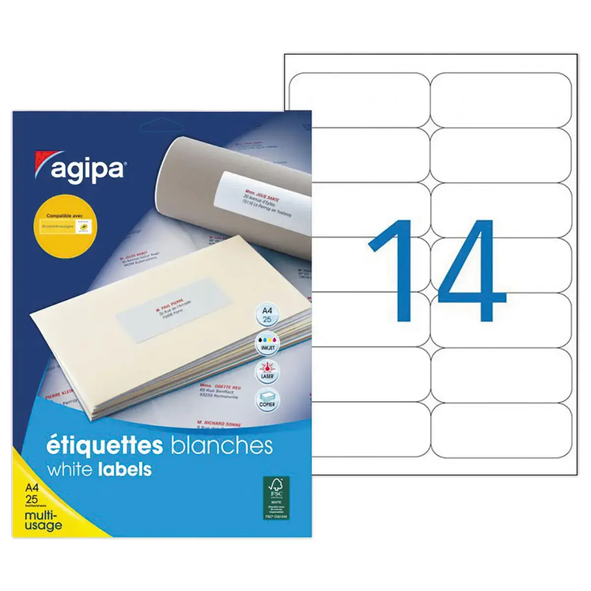 25 Planches de 14 &eacute;tiquettes - 99 x 38 mm photo du produit