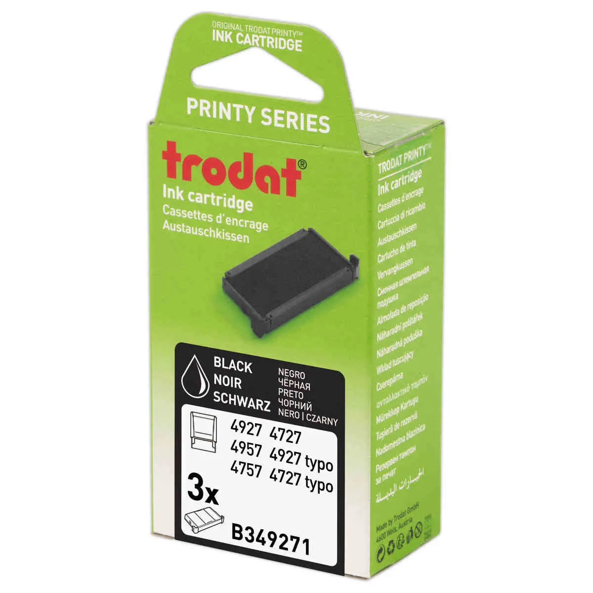 3 cassettes d'encrage 6/4927 pour tampon encreur Printy - Noir ind&eacute;l&eacute;bile - TRODAT photo du produit