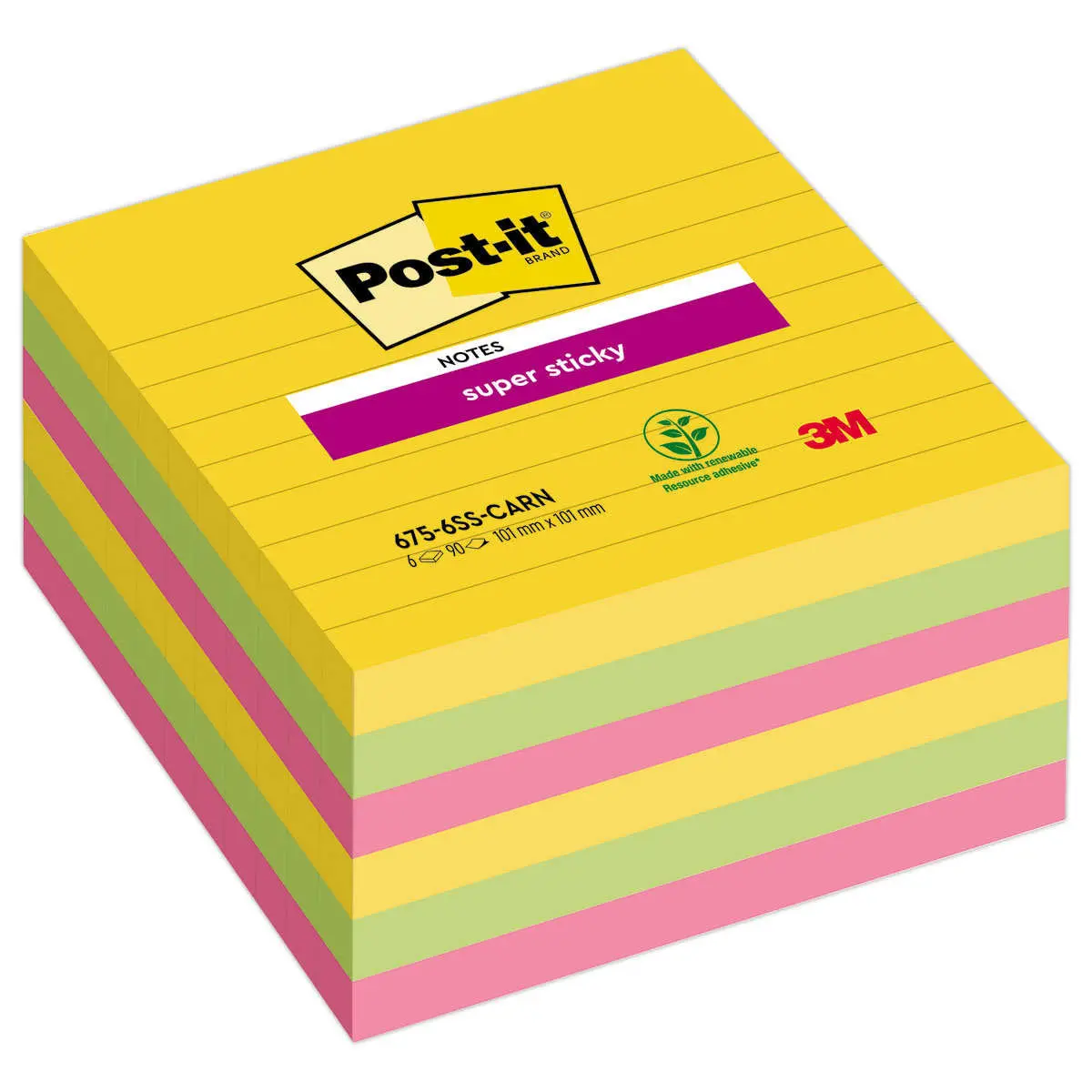 6 Blocs lignés néons - 10,1 x 10,1 cm - Post-It photo du produit