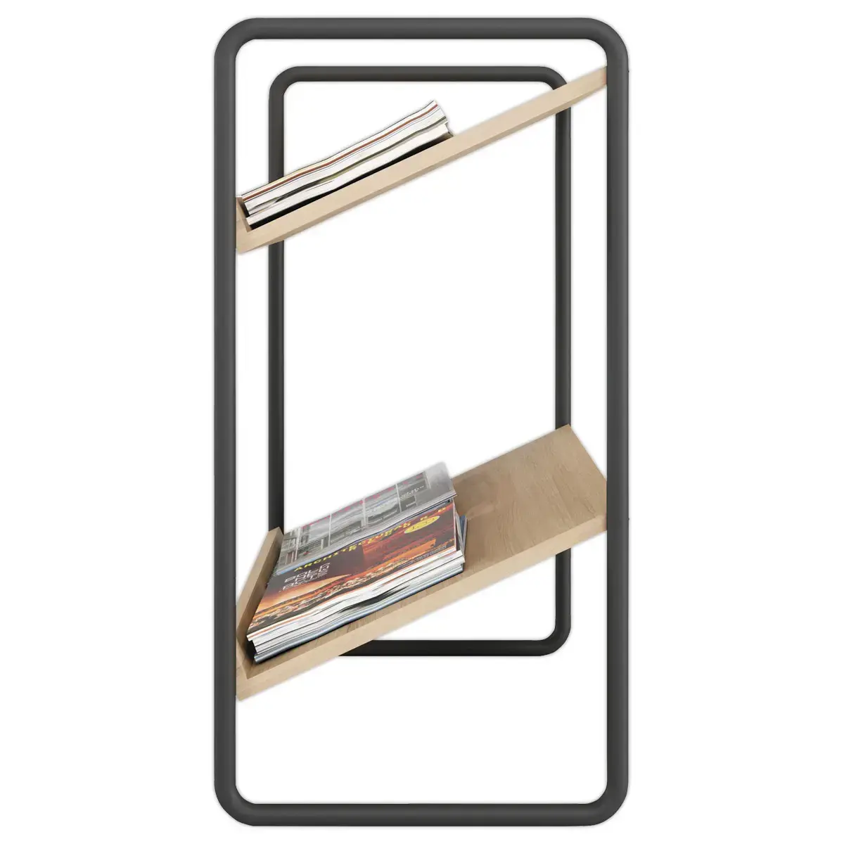 Pr&eacute;sentoir de Sol 72x72x37 cm - Acier Noir & 2 Tablettes en Bois - Montage Rapide - MEET photo du produit