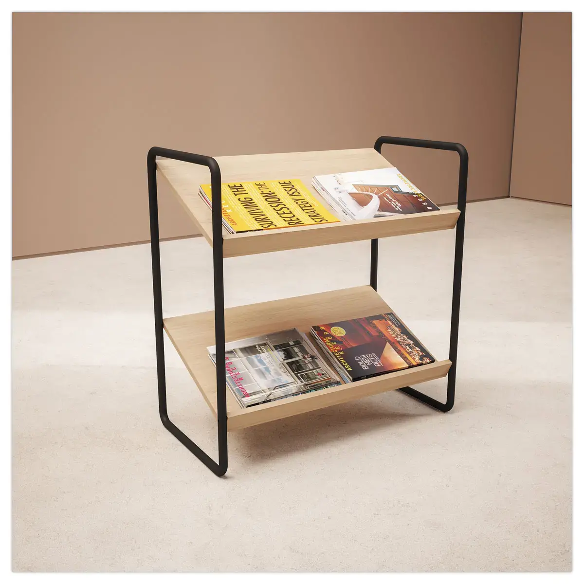 Pr&eacute;sentoir de Sol 72x72x37 cm - Acier Noir & 2 Tablettes en Bois - Montage Rapide - MEET photo du produit