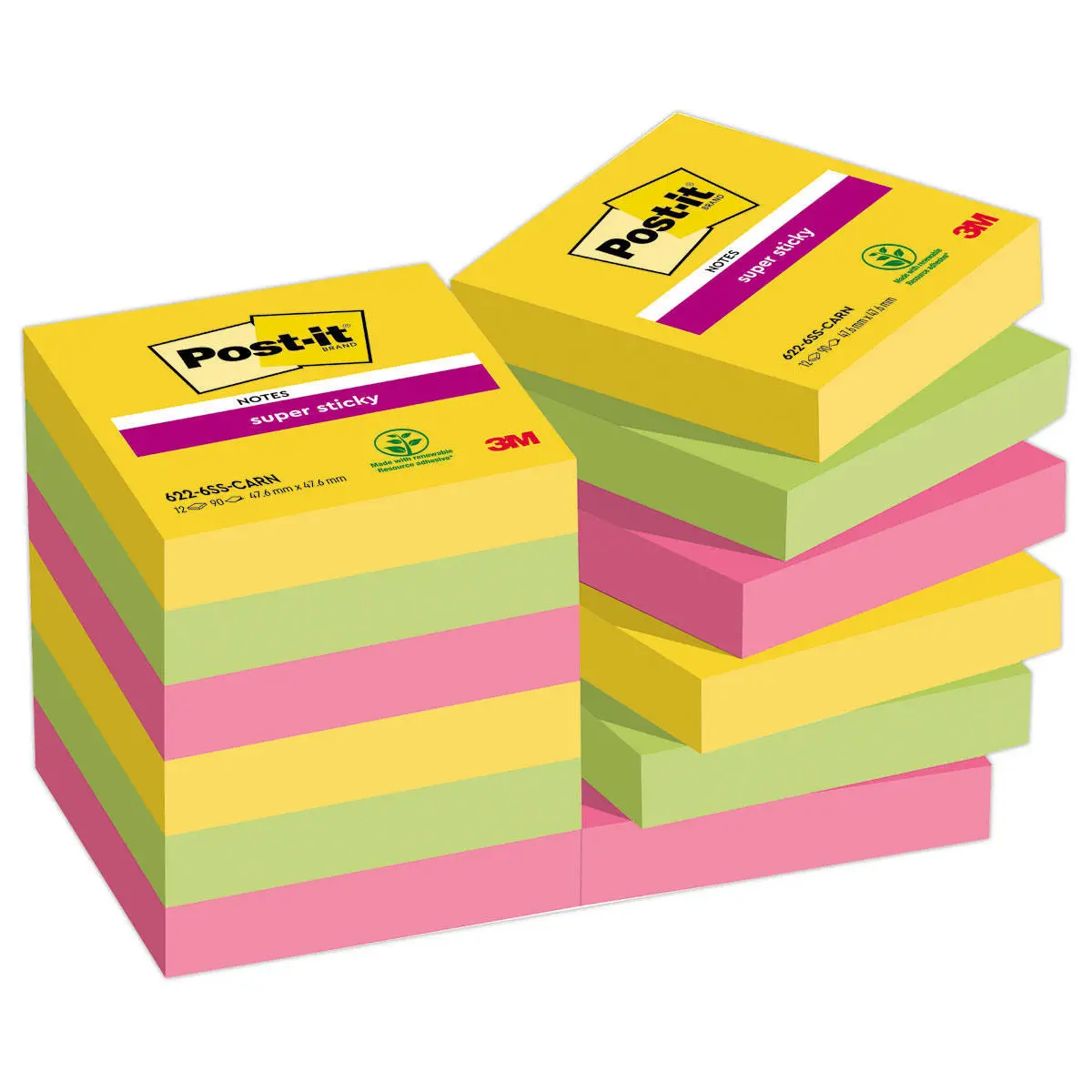 12 Notes repositionnables - 47,6 x 47,6 mm - Carnival - 90 feuilles - POST IT photo du produit